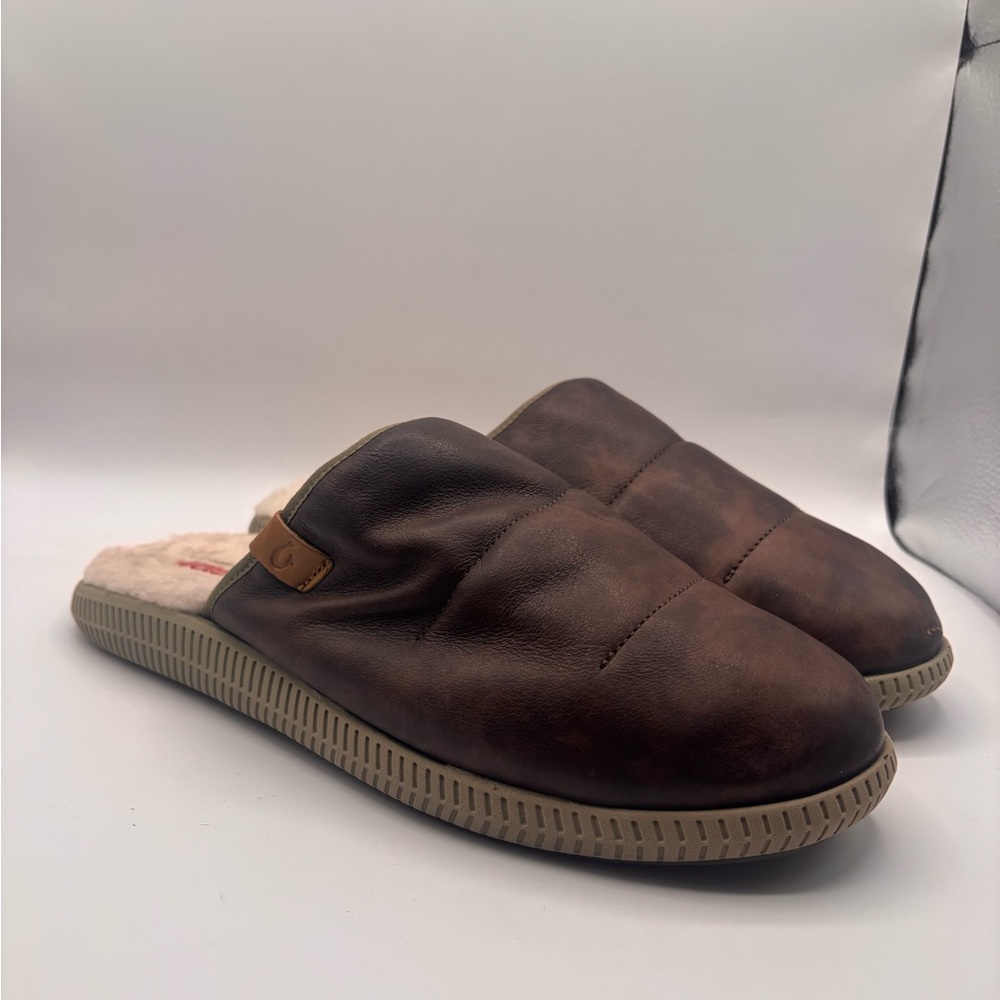 Olukai “MUA ‘ILI” Leather Slippers Men’s Size 12 Brown